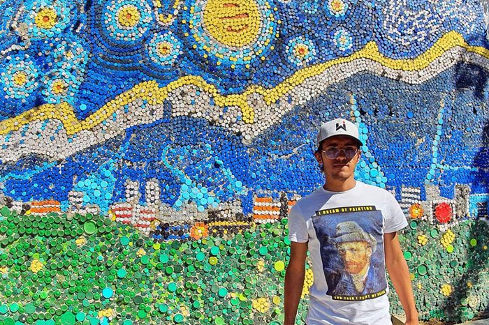 Using 200,000 Recycled Bottle Caps This Artist Created Gigantic Mural