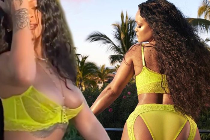 Rihanna looks sensational as she displays her incredible figure in yellow lingerie